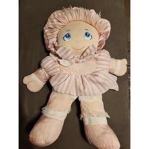 Dolly Mine Plush Doll 25" Nylon Pink White Striped Dress Yarn Hair 1992 Vintage